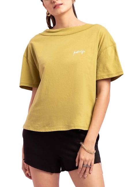 kendall + kylie green cotton loose fit t-shirt