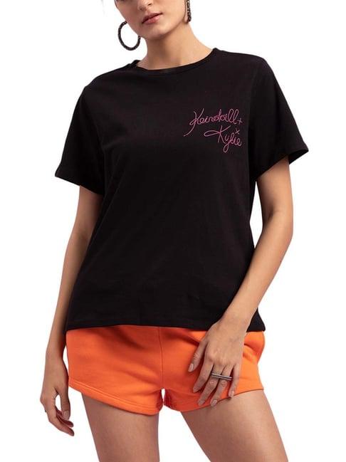 kendall + kylie black cotton loose fit t-shirt