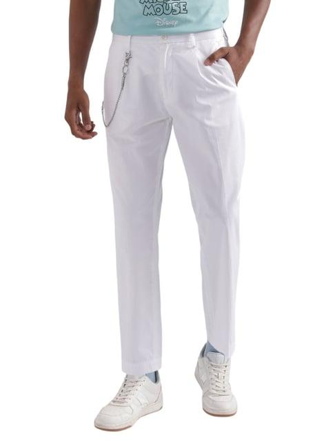 antony morato white cotton carrot fit trousers