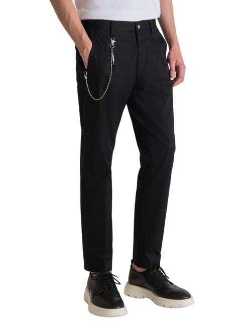 antony morato black cotton carrot fit trousers