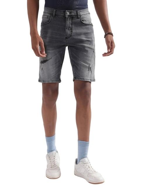 antony morato black skinny fit distressed denim shorts