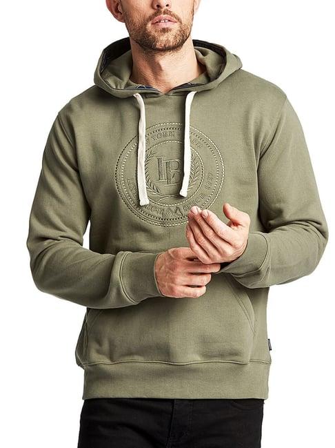 lindbergh green cotton regular fit printed hooded sweatshirt