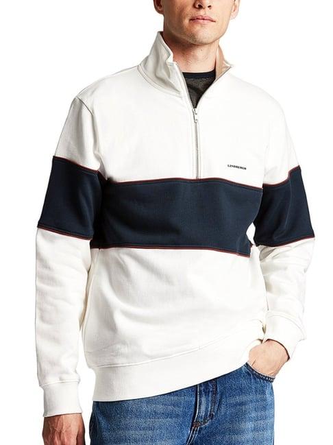 lindbergh off white cotton regular fit colour block sweatshirt