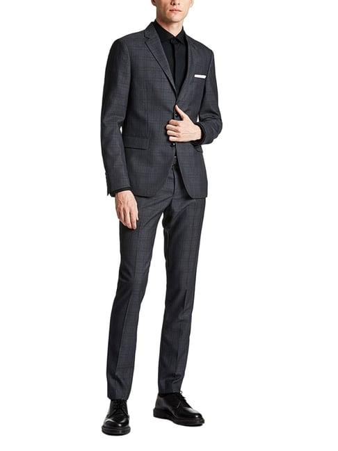 lindbergh grey slim fit checks two piece suit