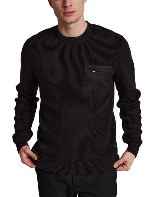 matinique black cotton regular fit self pattern sweaters