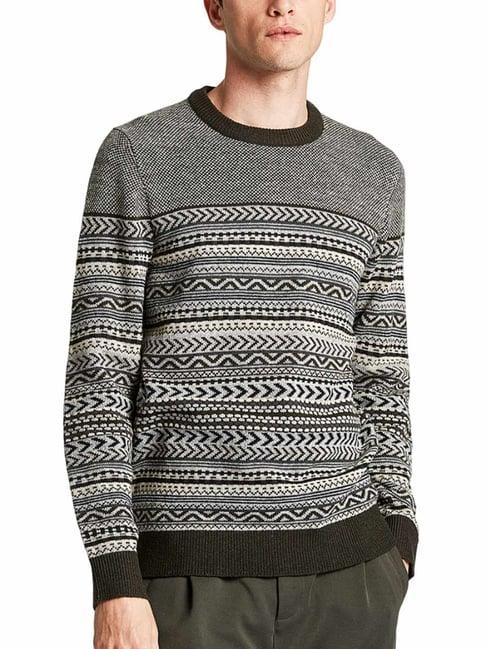 lindbergh green slim fit self pattern sweaters