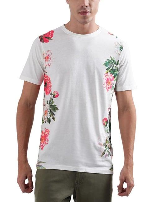 lindbergh white cotton regular fit printed t-shirt