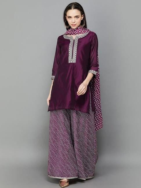 melange by lifestyle purple printed kurti sharara set with dupatta