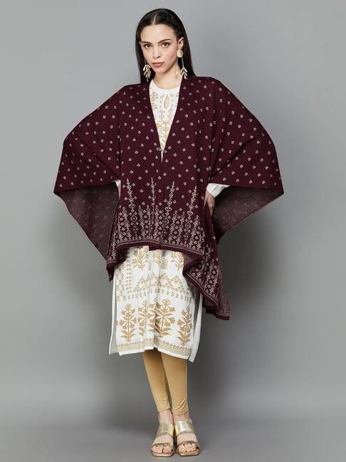 melange by lifestyle maroon printed shrug