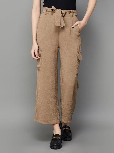 ginger by lifestyle beige mid rise flared pants