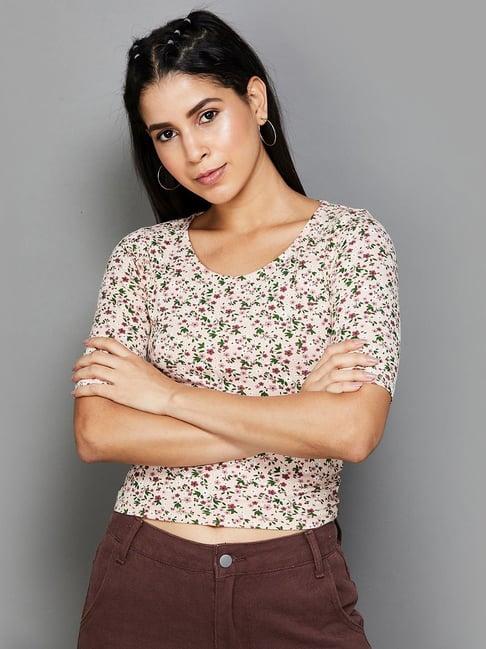 ginger by lifestyle beige floral print crop top