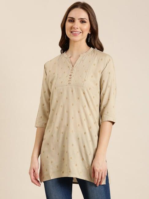 showoff beige floral print kurti