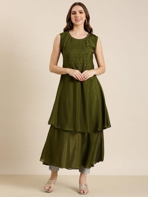 showoff olive embellished kurta