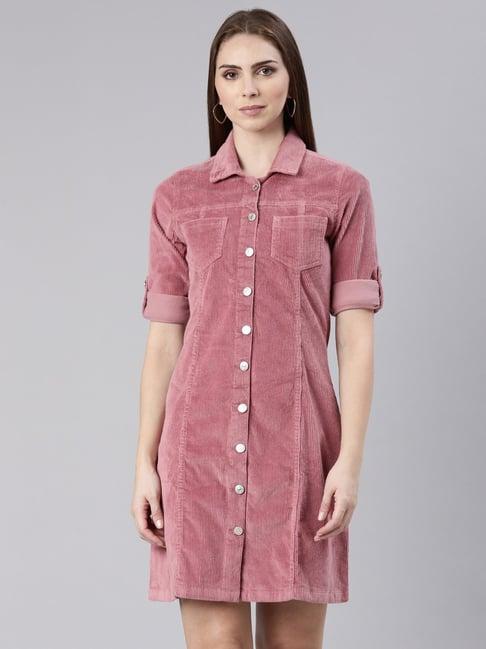 showoff pink regular fit shirt dress