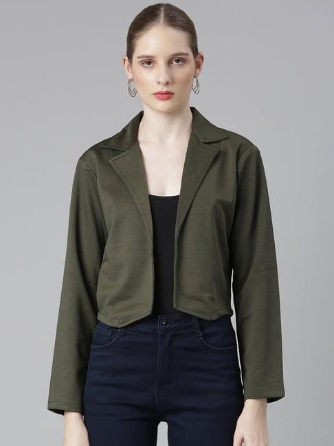 showoff olive cotton regular fit shrug