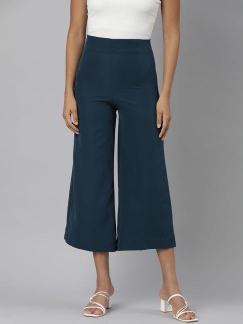 showoff teal flared fit mid rise culottes