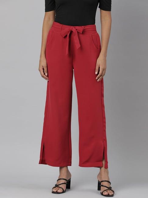 showoff fuchsia straight fit mid rise trousers