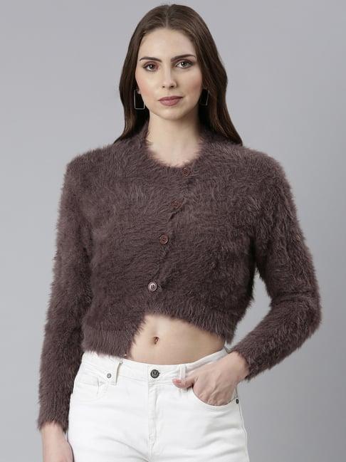 showoff brown regular fit cardigan