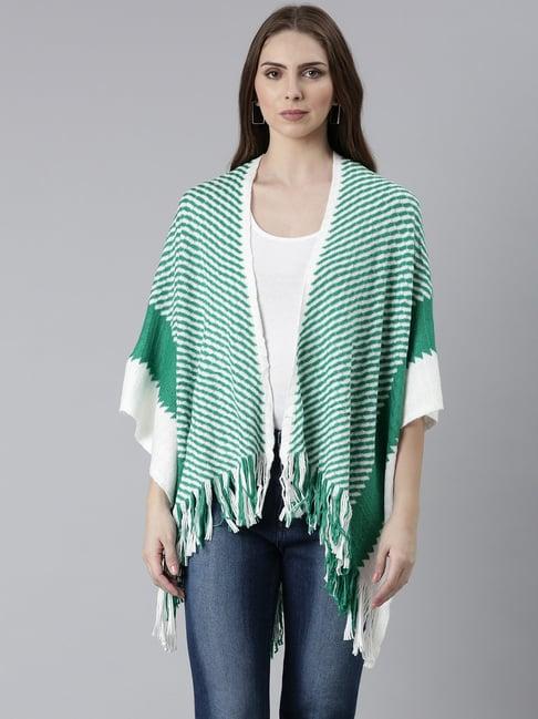 showoff green & white striped poncho