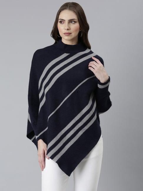 showoff navy striped poncho