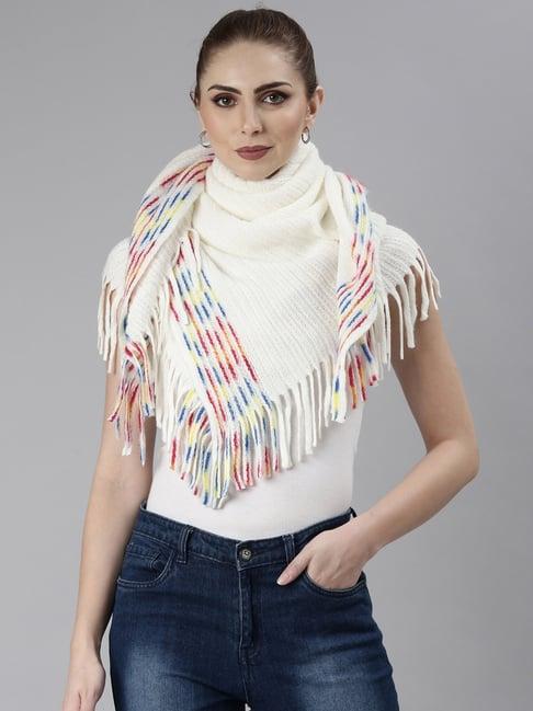 showoff white striped poncho