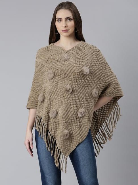 showoff khaki self design poncho