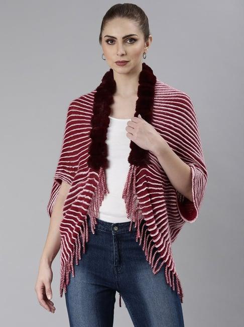 showoff maroon & white striped poncho