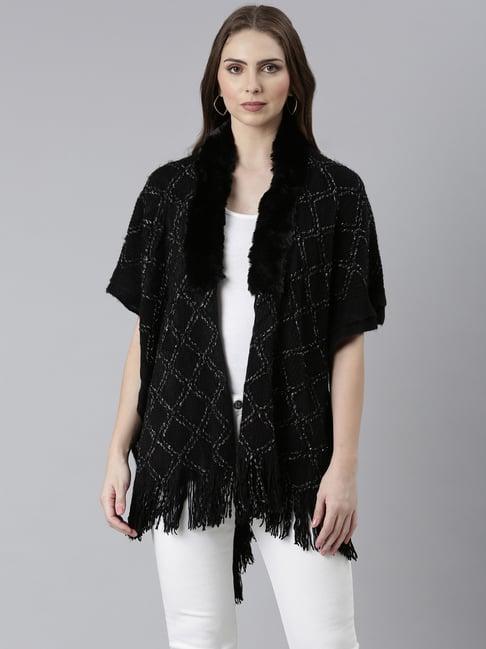 showoff black geometric print poncho