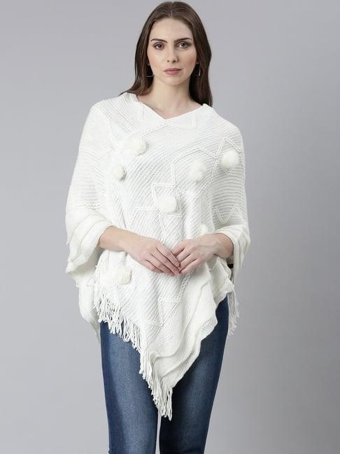 showoff off white regular fit poncho