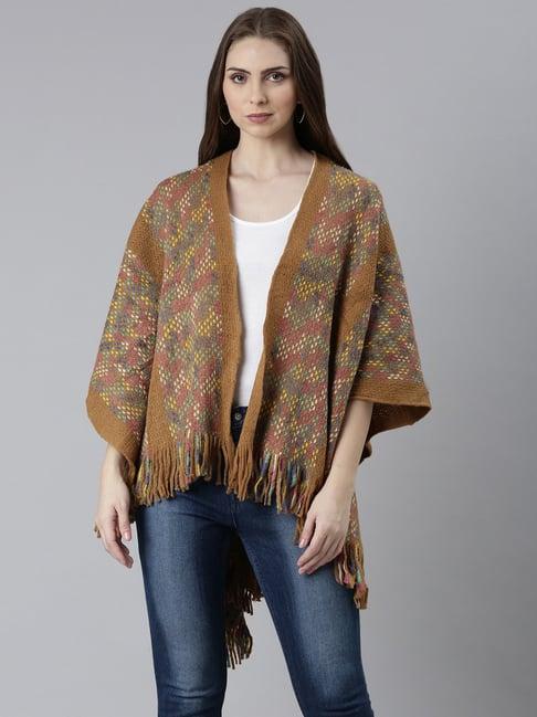 showoff mustard printed poncho