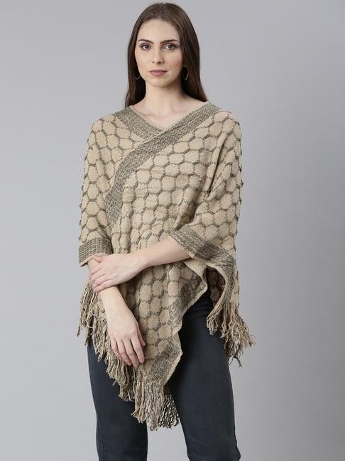 showoff beige geometric print poncho