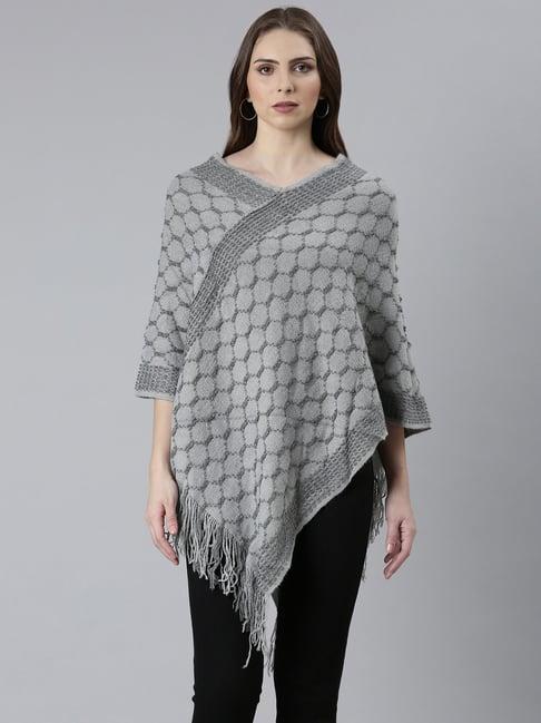 showoff grey geometric print poncho