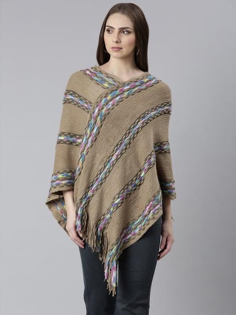 showoff khaki striped poncho