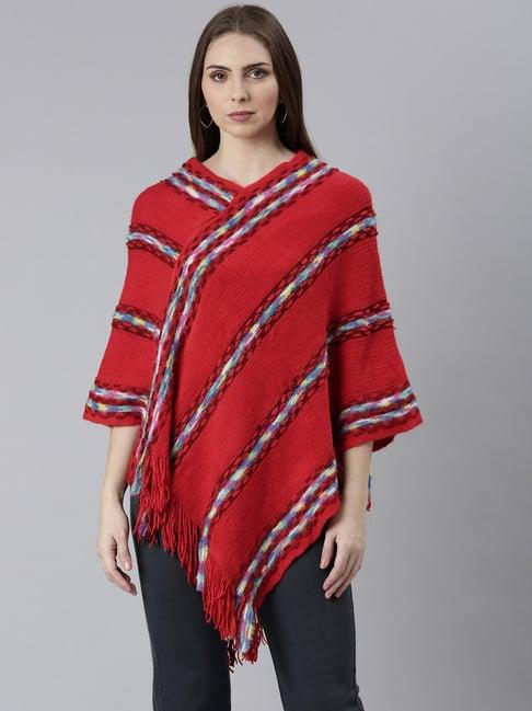 showoff red striped poncho