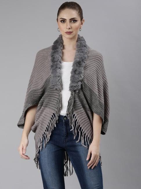 showoff grey striped poncho