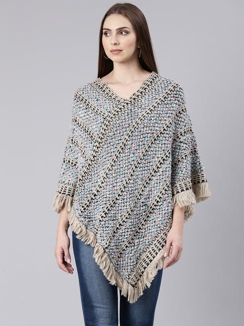 showoff beige printed poncho