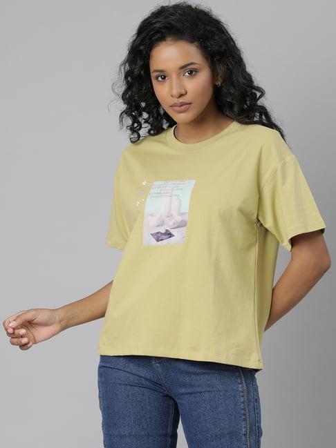 showoff mustard printed t-shirt