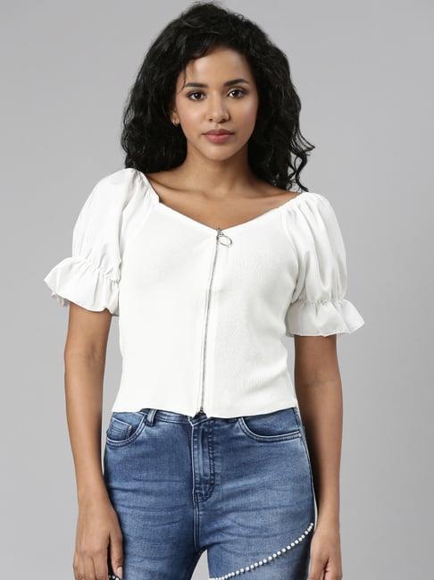 showoff off white regular fit crop top