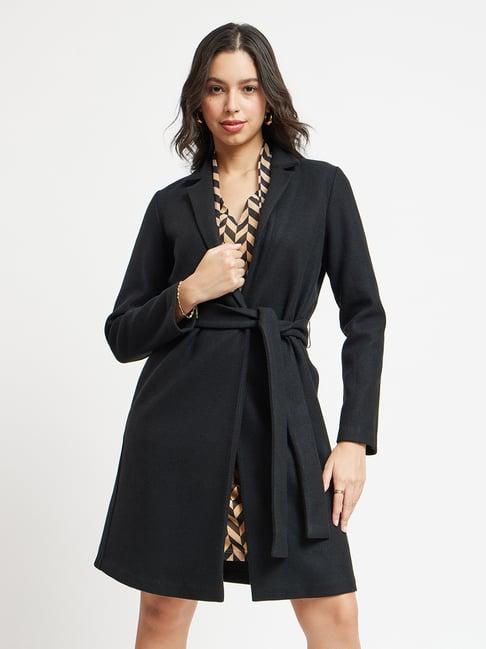 fablestreet black acrylic relaxed fit coat