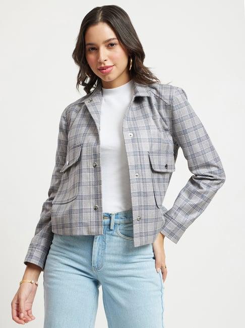 fablestreet grey wool checks cropped jacket