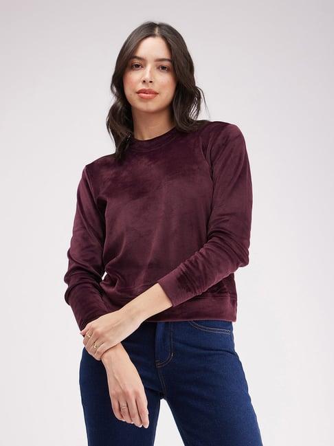 fablestreet maroon cotton relaxed fit sweatshirt