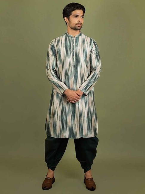 kisah green regular fit self design kurta & dhoti set