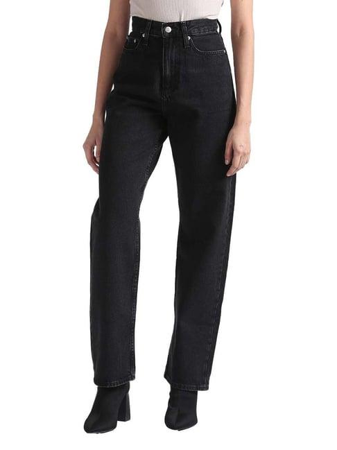 calvin klein straight denim black lightly washed high rise jeans