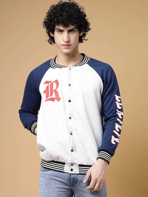 rigo ecru melange boxy fit oversized varsity jacket