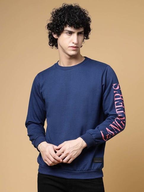 rigo ink blue boxy fit graphic print oversized sweatshirt