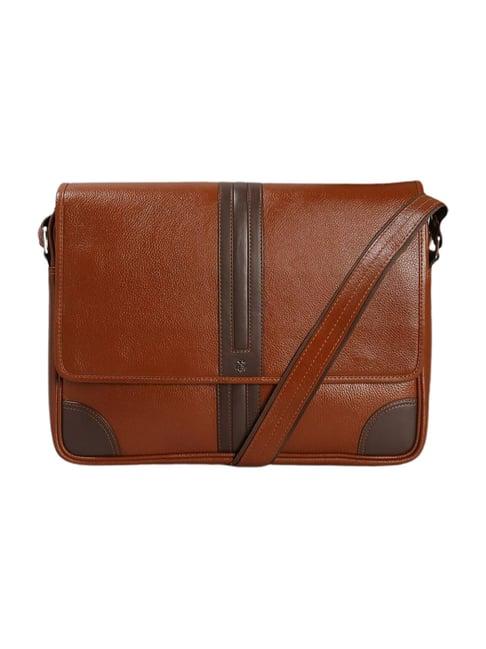 tortoise diego tan leather medium messenger bag - 15 inches