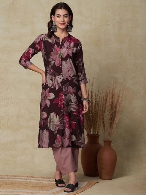 fashor purple printed a line kurta