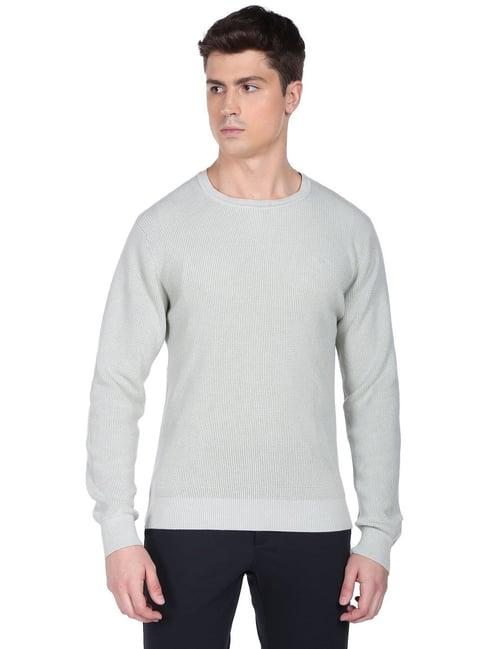 arrow light grey regular fit self pattern sweater