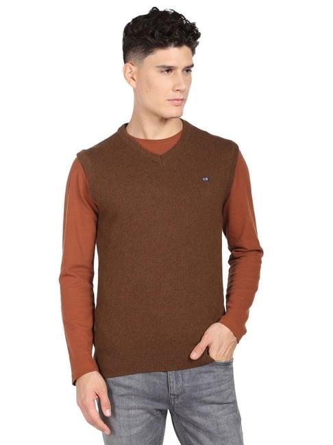 arrow sport brown regular fit sweater