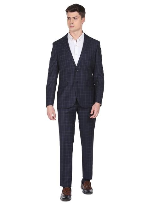 arrow navy regular fit checks two piece suit